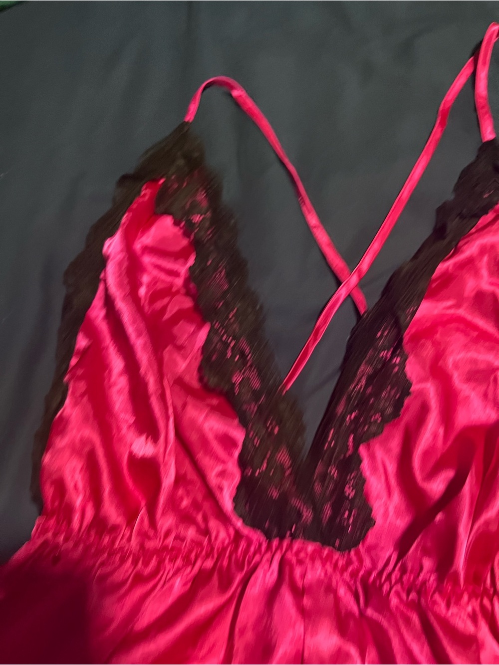 Silky Pink Lace-Trim Romper Lingerie - Picture 4 of 4
